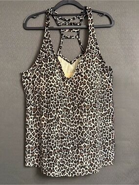 NWT AquaGreen Leopard Print Tankini Swim Top Plus Size 18W Cage Back